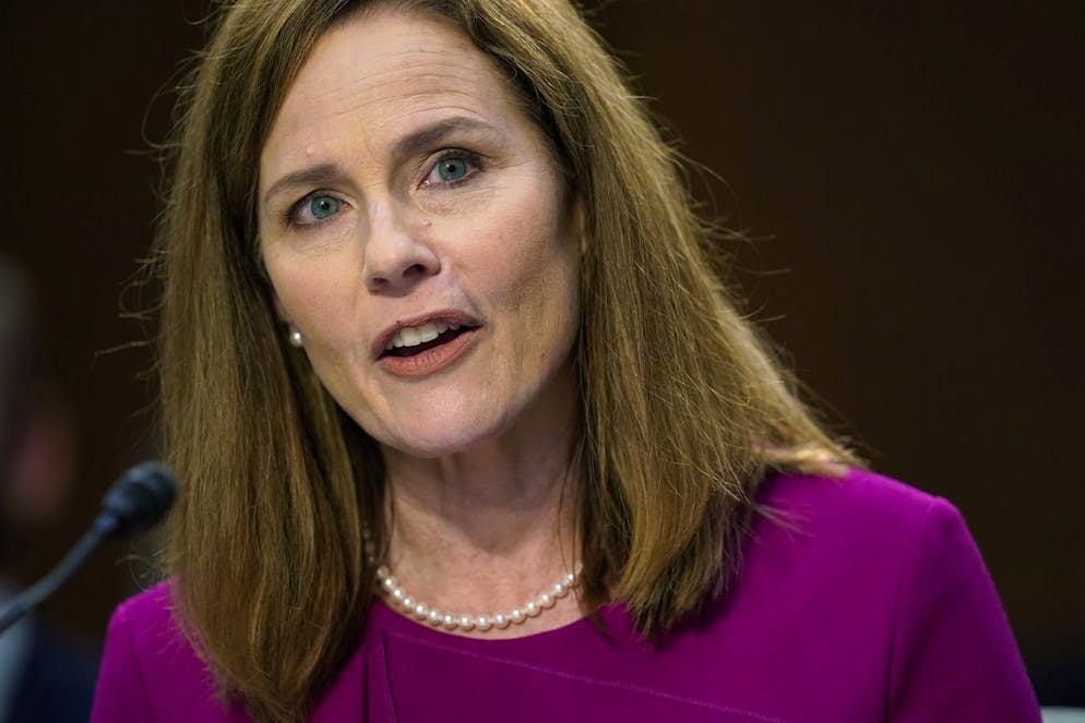 Supreme Court nominee Amy Coney Barrett speaks during a confirmation hearing before the Senate Judiciary Committee, Monday, Oct. 12, 2020, on Capitol Hill in Washington. (AP Photo/Patrick Semansky)