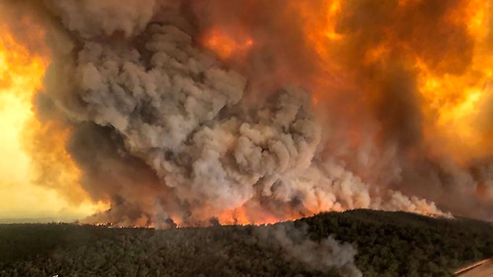 ARCHIV - Dichte Rauchwolken steigen über einem Wald auf, in dem ein Wildfeuer wütet. Die aktualisierten Klimapläne der Vertragsstaaten des Pariser Abkommens bleiben bisher weit hinter den Erwartungen zurück. Foto: Glen Morey/Glen Morey/dpa