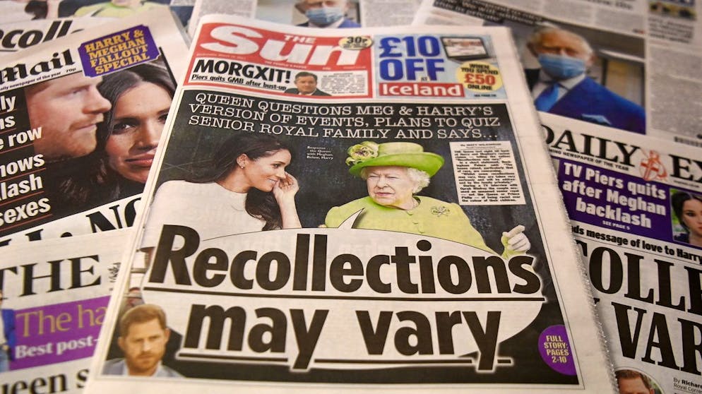epa09065337 Front pages of British newspapers in London, Britain, 10 March 2021. US channel CBS aired a television interview with Britain's Prince Harry and Meghan, Duke and Duchess of Sussex on 07 March. Buckingham Palace have responded with a statement to the racism allegations following the TV interview that was broadcast in the UK on 08 March. EPA/ANDY RAIN