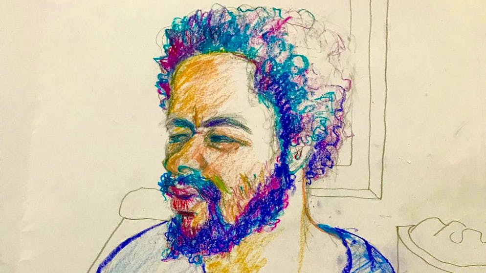 Portraitzeichnung von Straftäter Brian (bekannnt als Carlos). Das Bezirksgericht Zürich gibt am Mittwoch, 06. November 2019, in Zürich das Urteil gegen den Intensivstraftäter bekannt. 29 Delikte soll Brian laut Anklage im Gefängnis begangen haben. (KEYSTONE/Linda Graedel)