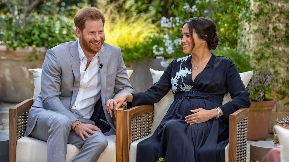 Prinz Harry und seine Ehefrau Herzogin Meghan beim Interview mit der US-Moderatorin Winfrey (nicht im Bild).