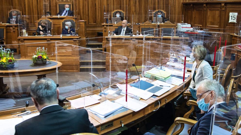 Der Staenderat beraet in der AHV Debatte an der Fruehlingssession der Eidgenoessischen Raete, am Montag, 15. Maerz 2021, in Bern. (KEYSTONE/Peter Schneider)