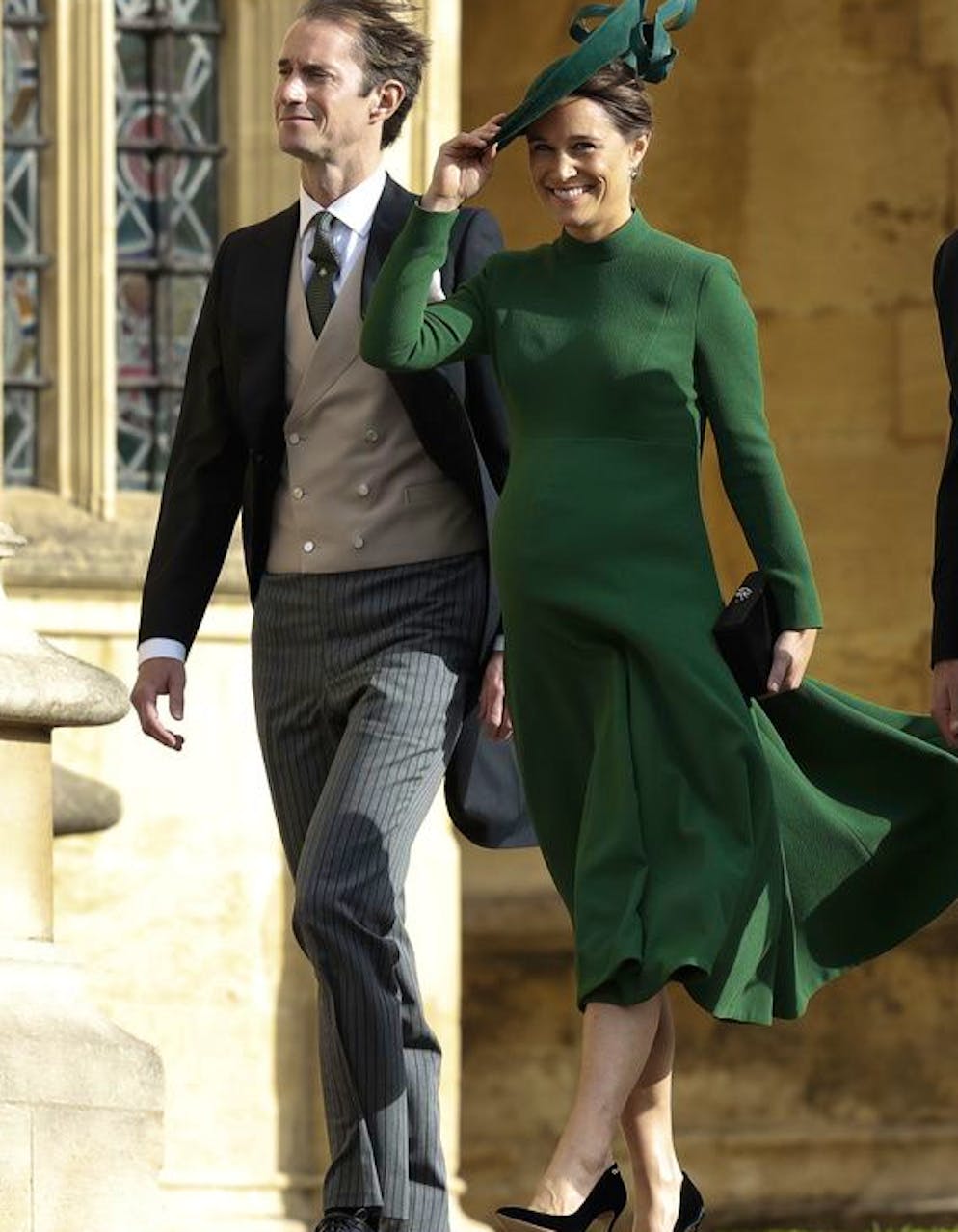Pippa Matthews, center, James Matthews, center left, and James Middleton, second right, arrive to attend the wedding of Princess Eugenie of York and Jack Brooksbank at St GeorgeâÄ™s Chapel, Windsor Castle, near London, England, Friday Oct. 12, 2018. (Adrian Dennis, Pool via AP)
