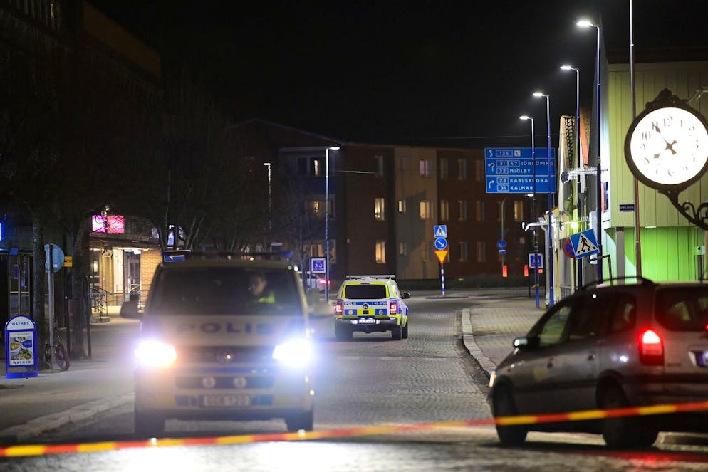 Police are seen in the area after several people were attacked in Vetlanda, Sweden, Wednesday, March 3, 2021. Swedish police say a man has assaulted at least eight people in a southern Sweden town, and that the case was being investigated as âÄa suspected terrorist crime.âÄ Police said a man in his 20s attacked people in the small town of Vetlanda, about 190 kilometers (118 miles) southeast of Goteborg, SwedenâÄ™s second largest city. (Mikael Fritzon/TT News Agency via AP)
