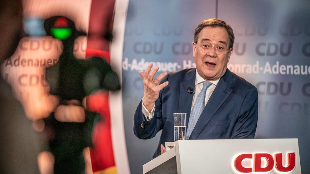 Armin Laschet, CDU-Bundesvorsitzender und Ministerpräsident von Nordrhein-Westfalen, spricht bei einem Mitgliederchat im Rahmen der CDU-Live Veranstaltungsserie.