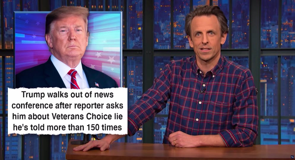 Er kommt nur am Rand vor: Donald Trump (links). Rechts: Seth Meyers (kommt oft vor).