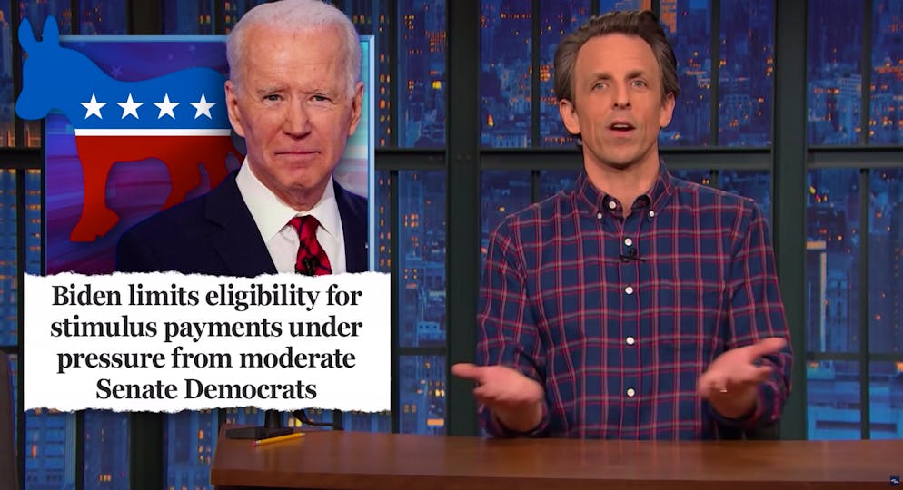 Heute stehen mal nicht die Republikaner im Late-Night-Fokus: Seth Meyers (rechts) hat was zu sagen.