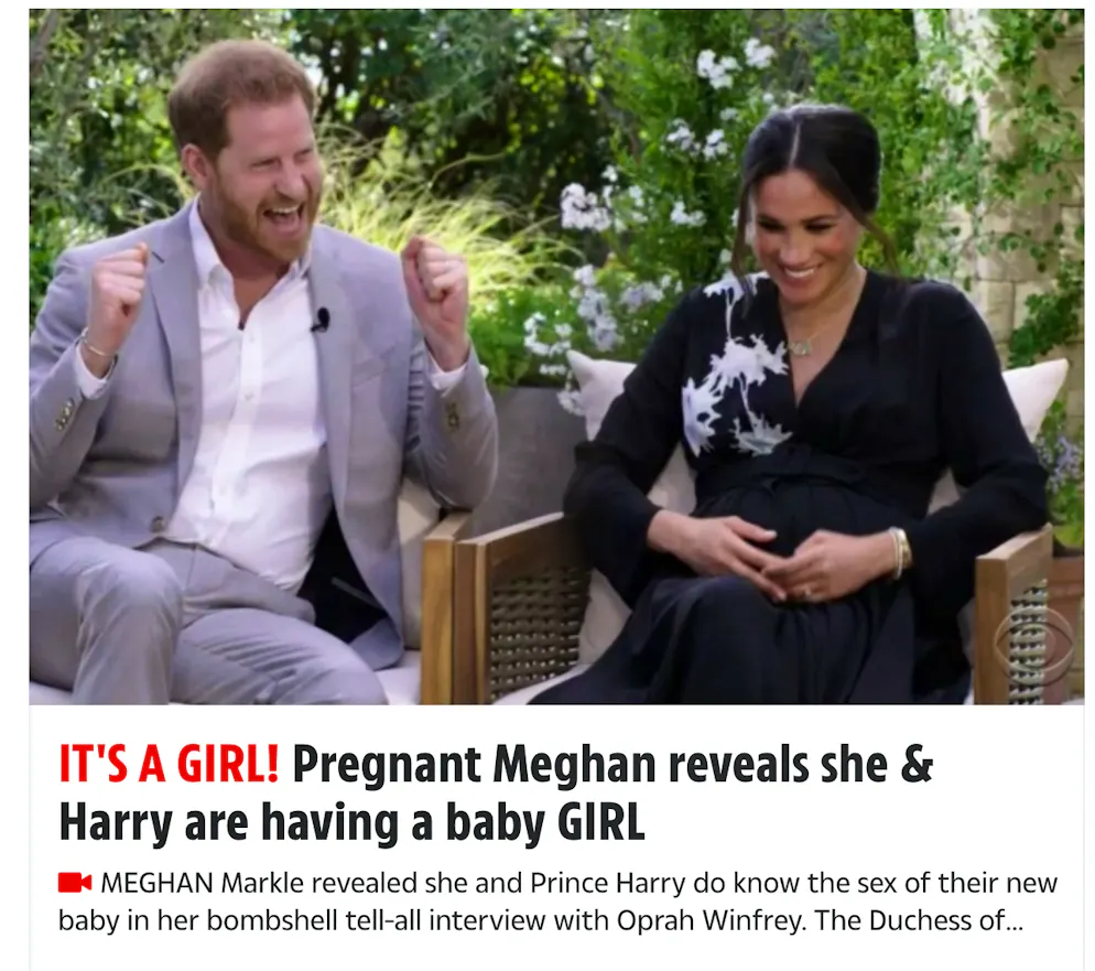 Dass Meghan schwanger ist, war schon bekannt. Das Geschlecht des Babys gaben sie aber erst bei Oprah preis: Es wird ein Mädchen.