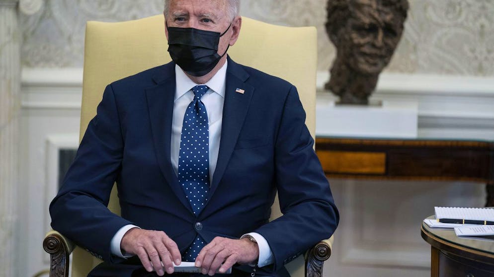 President Joe Biden speaks during a meeting with members of the Congressional Hispanic Caucus, in the Oval Office of the White House, Tuesday, April 20, 2021, in Washington. Biden said Tuesday that he is
