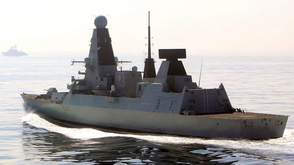 epa04177618 A photo taken and made available by the British Ministry of Defence (MoD) on 23 April 2014 shows 'HMS Dragon' (R) accompanying the Russian destroyer Vice Admiral Kulakov (background) at sea off Britain.The Royal Navy's 'HMS Dragon', a fast and powerful Type 45 destroyer, pinpointed and monitored the movement of the Russian vessel as she approached British waters in what is a well-established and standard response to such events, the MoD reported. Dragon deployed from Portsmouth last week to pre-position well north of Scotland in good time to respond to the Udaloy Class destroyer's deployment. She has made contact with the Kulakov and is now keeping an eye on the Russian ship's transit south. 'HMS Dragon' is the fourth of six Type 45 destroyers that have entered service in the past five years. The Dragon's patrol area includes all the waters of the UK important to fishing and commerce as well as the UK's oil and gas production facilities around the coastline. EPA/ROYAL NAVY / HANDOUT MANDATORY CREDIT: CROWN COPYRIGHT 2014 HANDOUT EDITORIAL USE ONLY/NO SALES