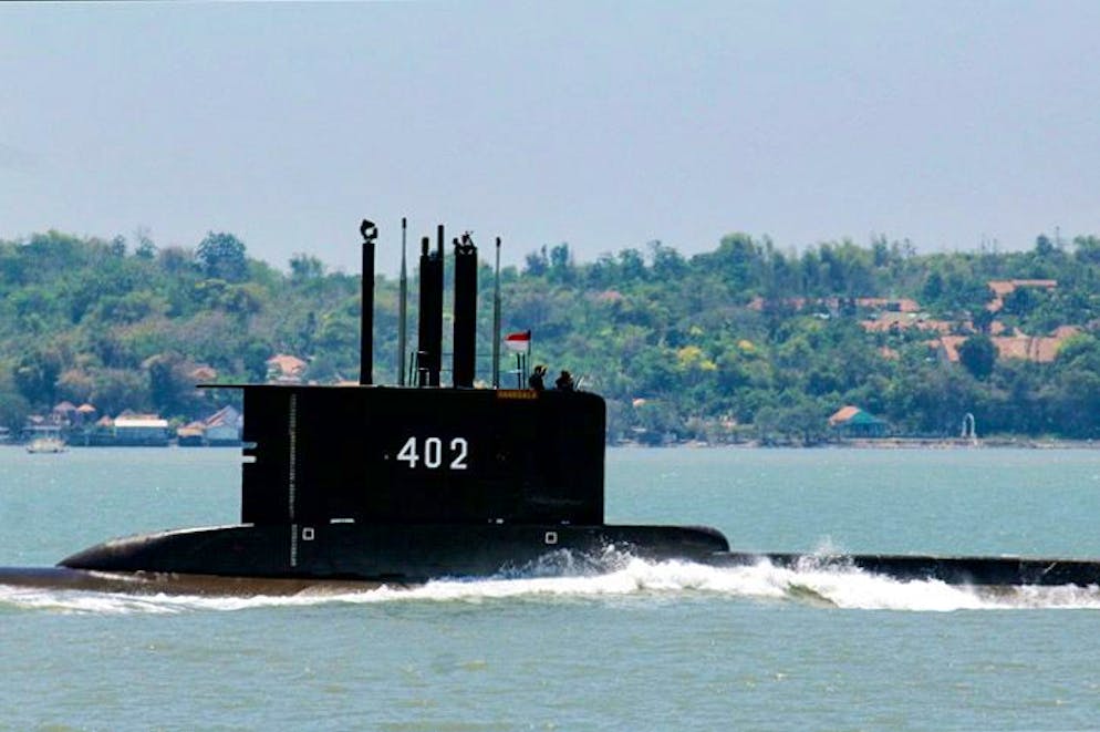 epa09149561 An undated handout photo made available by the Indonesian Navy shows Navy submarine KRI Nanggala-402 during a mission (issued 21 April 2021). The German-made submarine was reported missing near the island of Bali with 53 people on board while preparing to conduct a torpedo drill, the the Indonesian National Armed Forces said on 21 April 2021. EPA/INDONESIAN NAVY / HANDOUT HANDOUT EDITORIAL USE ONLY/NO SALES