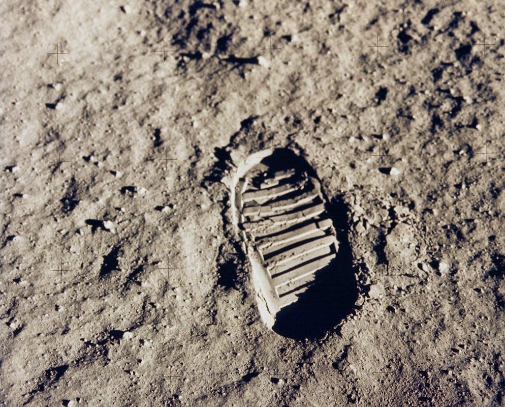This NASA handout picture taken on July 20, 1969, shows one of the first steps, astronaut Buzz Aldrin's bootprint, taken on the Moon as part of the Apollo 11 mission. Moon rocks, given to the state, in 1974 are missing and are valued at $5 million on the black market and few even realized they existed until a college student began searching for them as part of an assignment. Another set of moon rocks collected in 1969 was found in storage at the state history museum about a decade ago. They are now on display on the third floor of the state Capitol. Neither the history museum nor the Denver Museum of Nature & Science has the second set of rocks and the governor's office doesn't know where they are. (NASA)