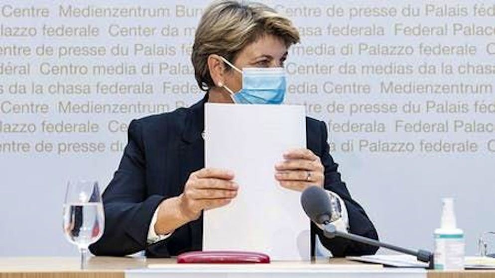 Viola Amherd davanti ai media il giovedì 29 aprile.