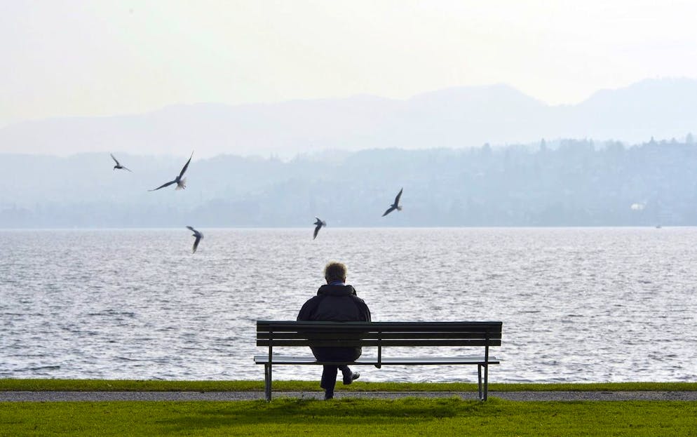 Ein Mann geniesset einen freundlichen Wintertag am Zuerichsee bei Zuerich am Freitag, 23. November 2012. (KEYSTONE/Walter Bieri)