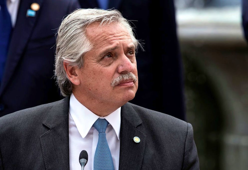 epa09114227 (FILE) - A file photo shows Argentinian President Alberto Fernandez during a press conference during his visit to Chile, at La Moneda Presidential Palace in Santiago, Chile, on 26 January 2021 (reissued 03 April 2021). Alberto Fernandez announced he tested positive for COVID-19 on 03 April 2021. EPA/Alberto Valdes
