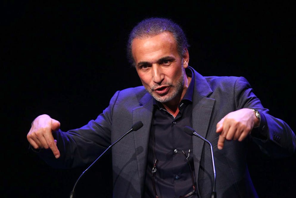 Muslim scholar Tariq Ramadan delivers a speech during a French Muslim organizations meeting in Lille, northern France, Sunday Feb.7, 2016. (AP Photo/Michel Spingler)
