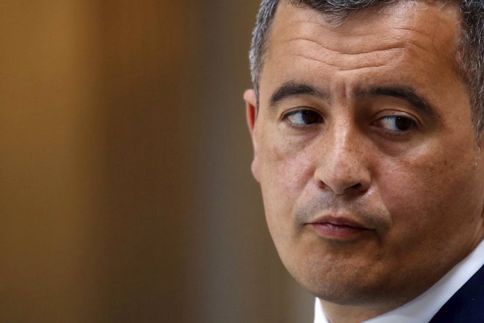 French Interior Minister Gerald Darmanin attends a news conference following the weekly cabinet meeting at the Elysee Palace in Paris, France, Wednesday, April 28, 2021. The prime minister and interior and justice ministers spoke to reporters after presenting a new anti-terrorism bill that's part of broader government efforts to improve security and intelligence in France. (Gonzalo Fuentes, Pool photo via AP)