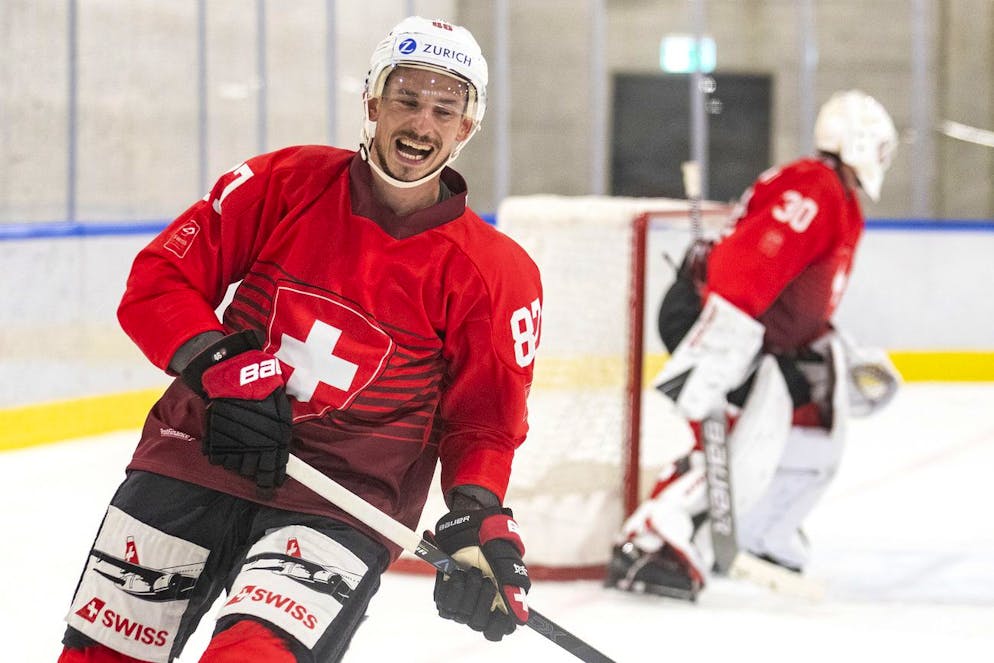 Noah Rod waehrend dem Training im Prospect Camp der Schweizer Eishockey Nationalmannschaft, am Sonntag, 26. Juli 2020 im Sportzentrum OYM, in Cham.(KEYSTONE/Alexandra Wey)