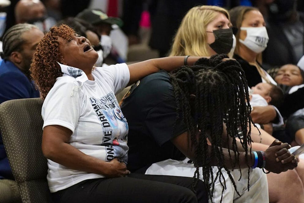 Family members attend the funeral for Andrew Brown Jr., Monday, May 3, 2021 at Fountain of Life Church in Elizabeth City, N.C. Brown was fatally shot by Pasquotank County Sheriff deputies trying to serve a search warrant. (AP Photo/Gerry Broome)
