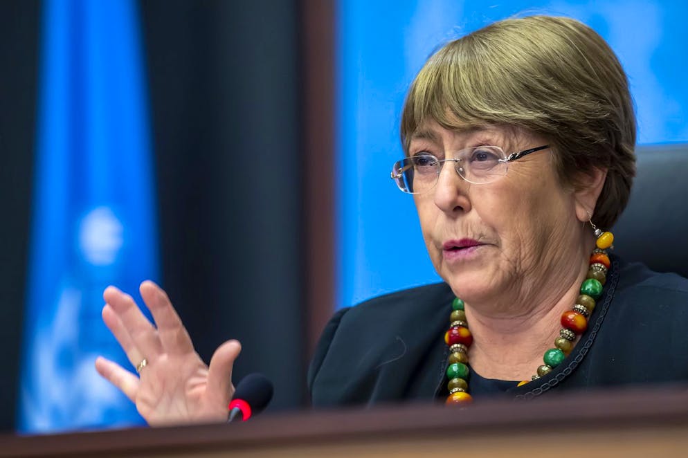 Michelle Bachelet, UN High Commissioner for Human Rights, speaks about the Reflections on 2020 and looking ahead to 2021, during a press conference at the European headquarters of the United Nations in Geneva, Switzerland, Wednesday, December 09, 2020. Michelle Bachelet speaks on the eve of Human Rights Day on the need to recover better and stand up for human rights. (KEYSTONE/Martial Trezzini)