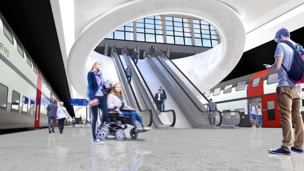 Visualisierung des geplanten unterirdischen Durchgangsbahnhofs in Luzern: Oberridisch soll er nach Ansicht des Kantons auch auf der Strasse gut erreichbar sein.