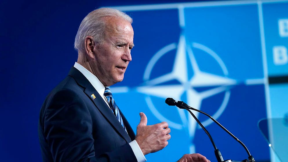US-Präsident Joe Biden spricht auf einer Pressekonferenz während des Nato-Gipfels im Nato-Hauptquartier. Foto: Patrick Semansky/ AP/dpa
