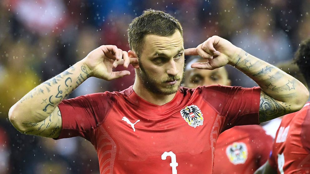 Austria's Forward Marko Arnautovic celebrate scoring during the UEFA Euro 2020 qualification football match between Austria and Latvia in Salzburg, Austria, on September 6, 2019. (Photo by ROBERT JAEGER / APA / AFP) / Austria OUT (Photo credit should read ROBERT JAEGER/AFP via Getty Images)