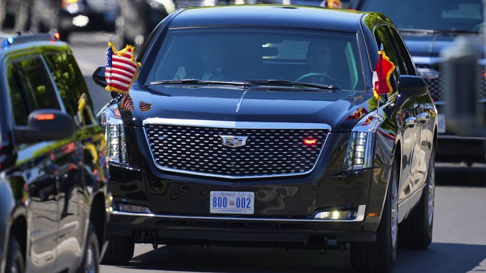 The car carrying U.S. President Joe Biden drives in a motorcade to the 'Villa la Grange' ahead of the meeting of US President Joe Biden and Russian President Vladimir Putin at the villa, in Geneva, Switzerland Wednesday, June 16, 2021. U.S. President Joe Biden and Russia's Vladimir Putin are set to meet for their highly anticipated summit in the Swiss city of Geneva. It's a moment of high-stakes diplomacy that comes as both leaders agree that U.S.-Russian relations are at an all-time low. (AP Photo/Michael Probst)