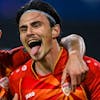 epa09109561 North Macedonia's Eljif Elmas (R) celebrates next to North Macedonia's Stefan Spirovski (L) after scoring 2-1 during the FIFA World Cup 2022 qualifying soccer match between Germany and North Macedonia in Duisburg, Germany, 31 March 2021. EPA/SASCHA STEINBACH