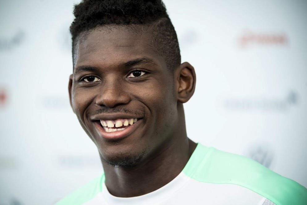Switzerland's forward Breel Embolo, talks to journalists after a training session for the Euro 2020 soccer tournament at the Tre Fontane sports centre, in Rome, Italy, Tuesday, June 22, 2021. (KEYSTONE/Jean-Christophe Bott)