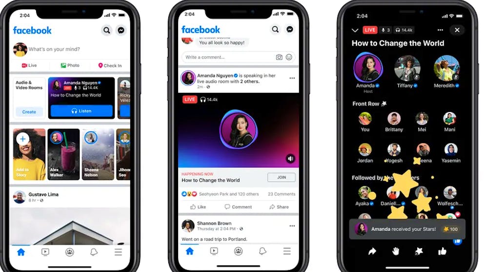 So sehen die «Live Audio Rooms» von Facebook aus.