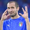 Italy's Giorgio Chiellini gestures prior to the start of the Euro 2020 soccer championship group A match between Italy and Switzerland at Olympic stadium in Rome, Wednesday, June 16, 2021. (Ettore Ferrari, Pool via AP)