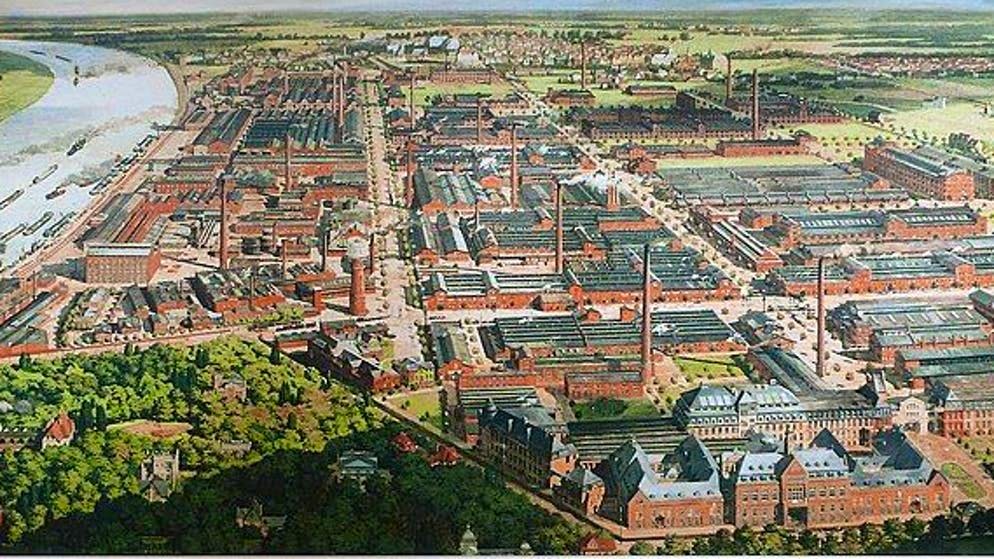 Stabilimento Bayer a Leverkusen su un dipinto di Otto Bollhagen dipinto tra il 1912 e il 1921.
