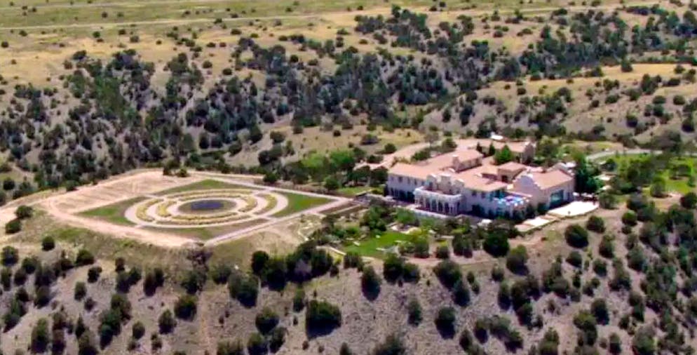 FILE - In this July 8, 2019, file photo shows Jeffrey Epstein's Zorro Ranch in Stanley, N.M. The sprawling northern New Mexico ranch belonging to deceased financier is on the market for $27.5 million. The 11.9-square-mile Zorro Ranch put up for sale by Epstein's estate includes a 26,700-square-foot mansion and a private airstrip with a hangar and helipad. (KRQE via AP, File)