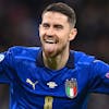 Italy's Jorginho celebrates after scoring the last penalty kick during the Euro 2020 soccer championship semifinal match against Spain at Wembley stadium in London, England, Tuesday, July 6, 2021. Jorginho converted the decisive penalty kick Tuesday to give Italy a 4-2 shootout win over Spain and a spot in the European Championship final. (Fabio Ferrari/LaPresse via AP)