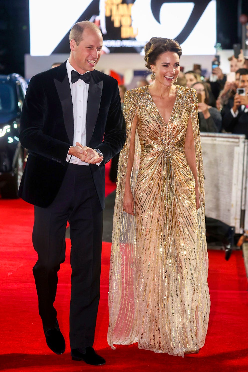Britain's Prince William, left, and Kate, the Duchess of Cambridge, arrive for the World premiere of the new film from the James Bond franchise 'No Time To Die', in London, Tuesday, Sept. 28, 2021. (Chris Jackson/Pool Photo via AP)