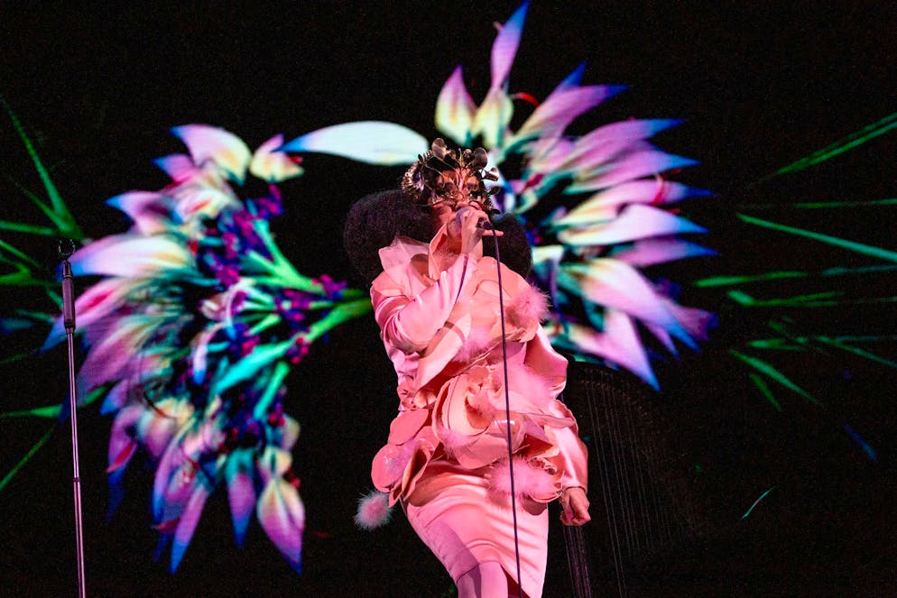 LONDON, ENGLAND - NOVEMBER 19: Bjork performs onstage during her Cornucopia