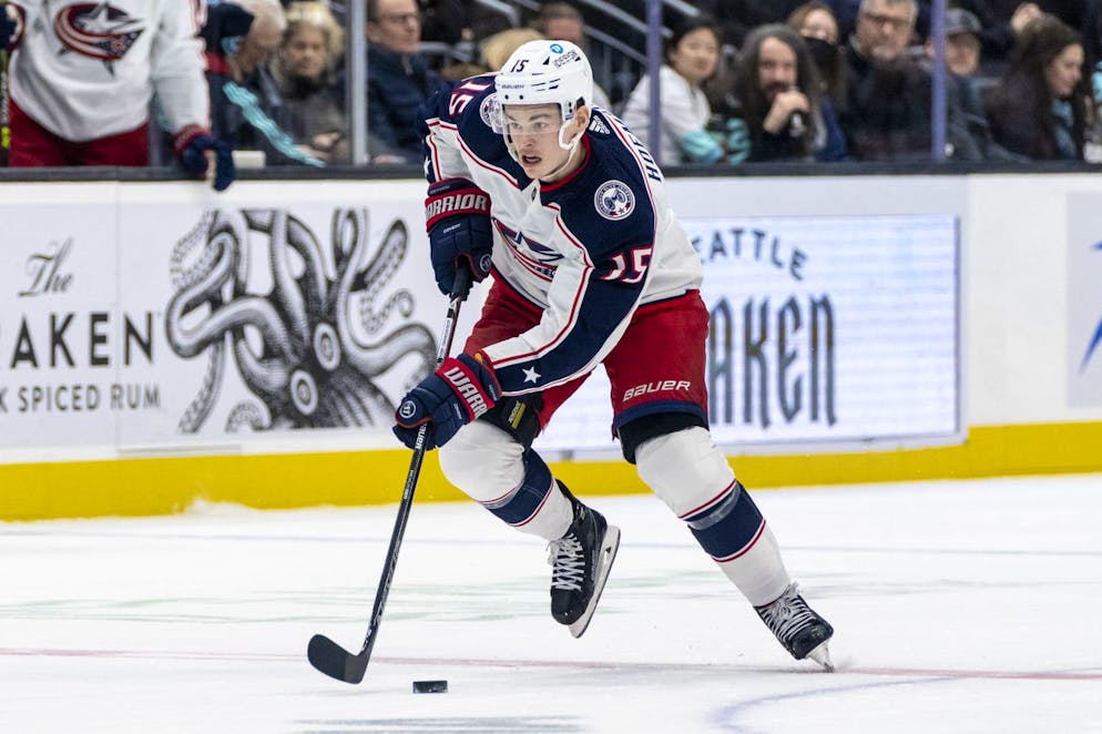 Gregory Hofmann con la casacca dei Blue Jackets.