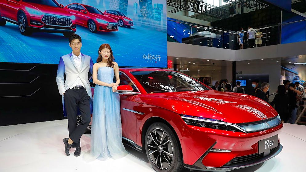 Un modèle électrique du constructeur automobile chinois BYD présenté au salon de l'automobile de Pékin (archives).