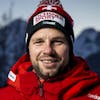 Beat Feuz of Switzerland poses for photographer during a press conference at the Alpine Skiing FIS Ski World Cup in Wengen, Switzerland, Tuesday, January 11, 2022. (KEYSTONE/Jean-Christophe Bott)