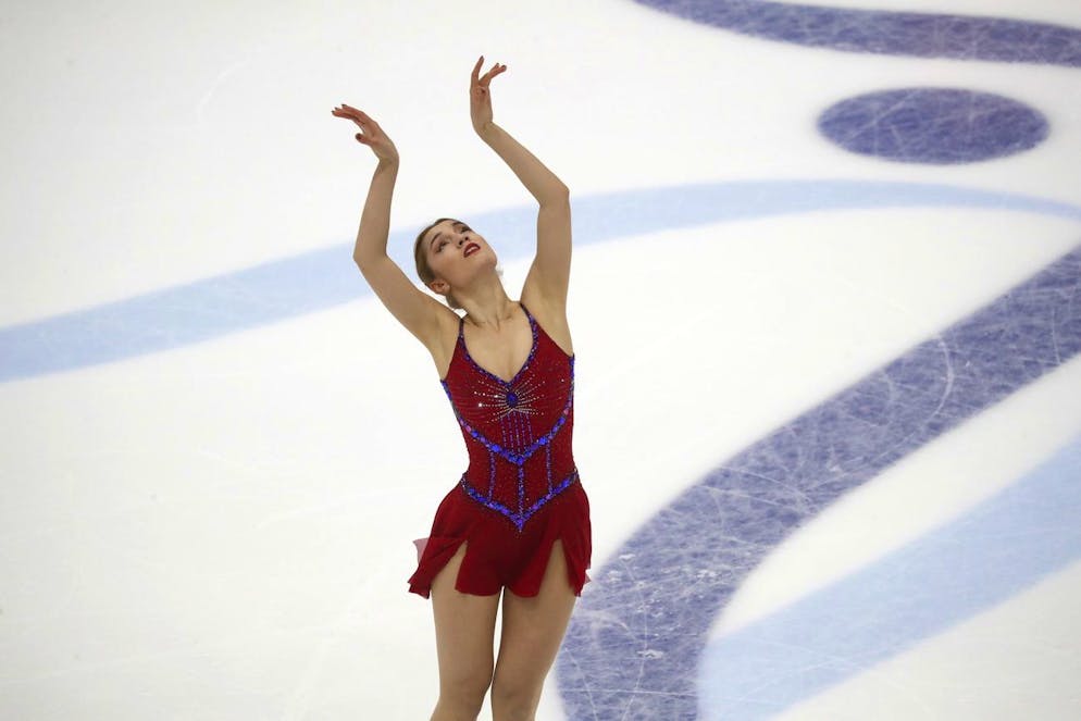 epa09688155 Alexia Paganini of Switzerland competes in the women's Free Skating at the ISU European Figure Skating Championships in Tallinn, Estonia, 15 January 2022. EPA/TOMS KALNINS