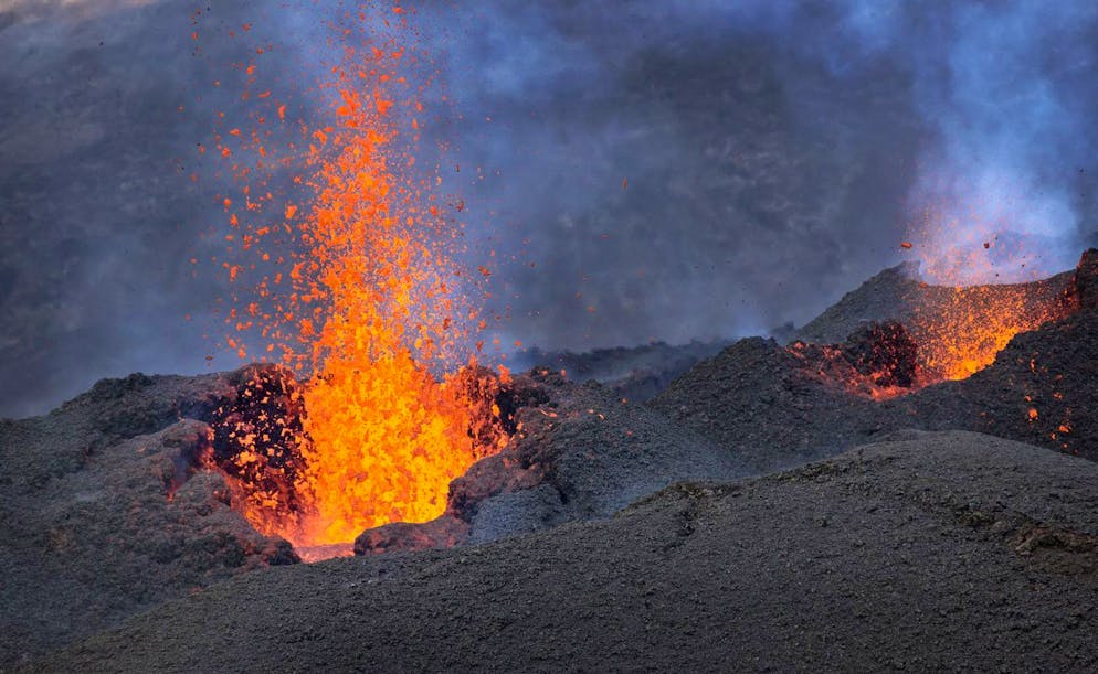 Lava erupts from the Piton de la Fournaise