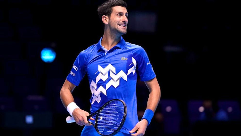 Novak Djokovic reacts during his match against Dominic Thiem during their semi final match on day seven of the Nitto ATP Finals at The O2 Arena, London. (Photo by John Walton/PA Images via Getty Images)