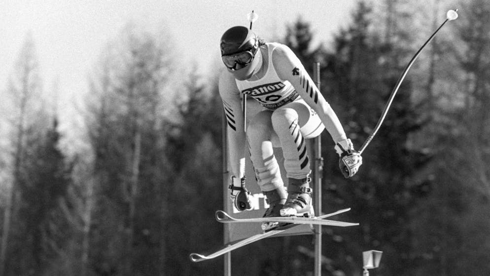 Der Schweizer Skirennfahrer Pirmin Zurbriggen bei den Alpinen Skiweltmeisterschaften in Bormio, Italien, in der Kombinationsabfahrt vom 1. Februar 1985. Zurbriggen gewinnt in der Kombination in Bormio die Goldmedaille. (KEYSTONE/Str)