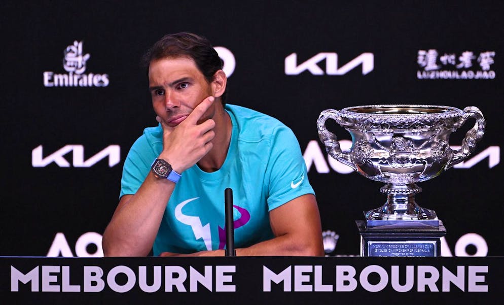 epa09718536 Rafael Nadal of Spain speaks to the media during a press conference after winning the men's singles final against Daniil Medvedev of Russia at the Australian Open grand slam tennis tournament at Melbourne Park in Melbourne, Australia, 30 January 2022. EPA/JAMES ROSS AUSTRALIA AND NEW ZEALAND OUT
