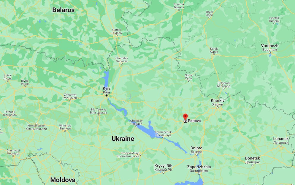 In einer zweiten Phase könnten russische Truppen von Belgorod auf ihrer Seite über die ukrainische Metropole Charkiw nach Poltawa (markiert) ziehen. Um Kiew könnte dann in einer dritten Phase durch einen Vorstoss aus Belarus heraus ein Belagerungsring gezogen werden.