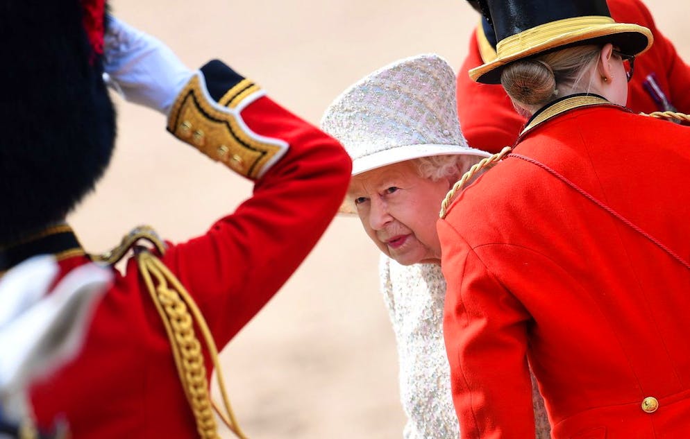 epa07634805 Britain's Queen Elizabeth II arrives at Horseguards Parade for the annual Trooping the Colour Queen's birthday parade, in central London, Britain, 08 June 2019. The annual official Queen's birthday parade is more popularly known as Trooping the Colour when the Queen's colour is 'trooped' in front of Her Majesty and all the Royal Colonels. EPA/ANDY RAIN