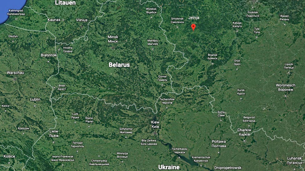 Jelnja liegt im Oblast Smolensk – trotzdem hier noch die Visualisierung auf der Karte.