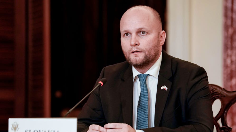 Der slowakische Verteidigungsminister Jaroslav Nad wurde im Parlament von Rechtsextremen bedrängt.