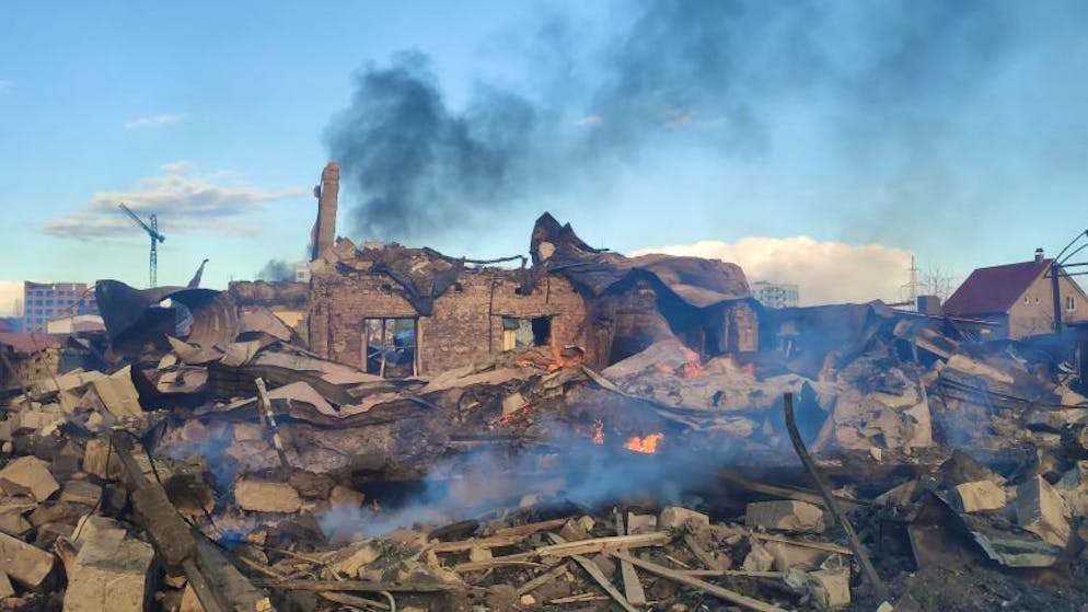 KYIV REGION, UKRAINE - FEBRUARY 27, 2022 - Houses destroyed as a result of shelling by the Russian army in Bucha, Kyiv Region, northern Ukraine (Photo credit should read Vasyl Molchan/ Ukrinform/Future Publishing via Getty Images)